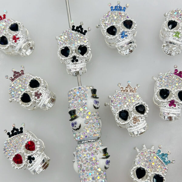 Wholesale Heavy-Duty Alloy Crown Ghost Skull Four-Hole Loose 3D Crystal Beads