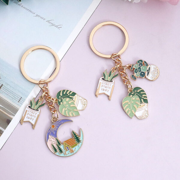 Wholesale Europe and the United States cross-border hot fleshy vegetation combination key chain tropical green plants cartoon key ring pendant gift