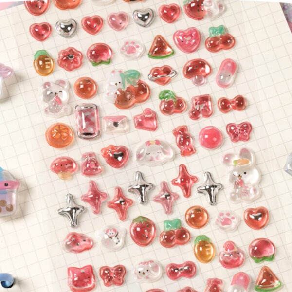 Wholesale 3D Crystal Relief Stickers of Little Nose Rabbit, Cat, Heart, Strawberry, and Fruit for Children and Girls - Decorations