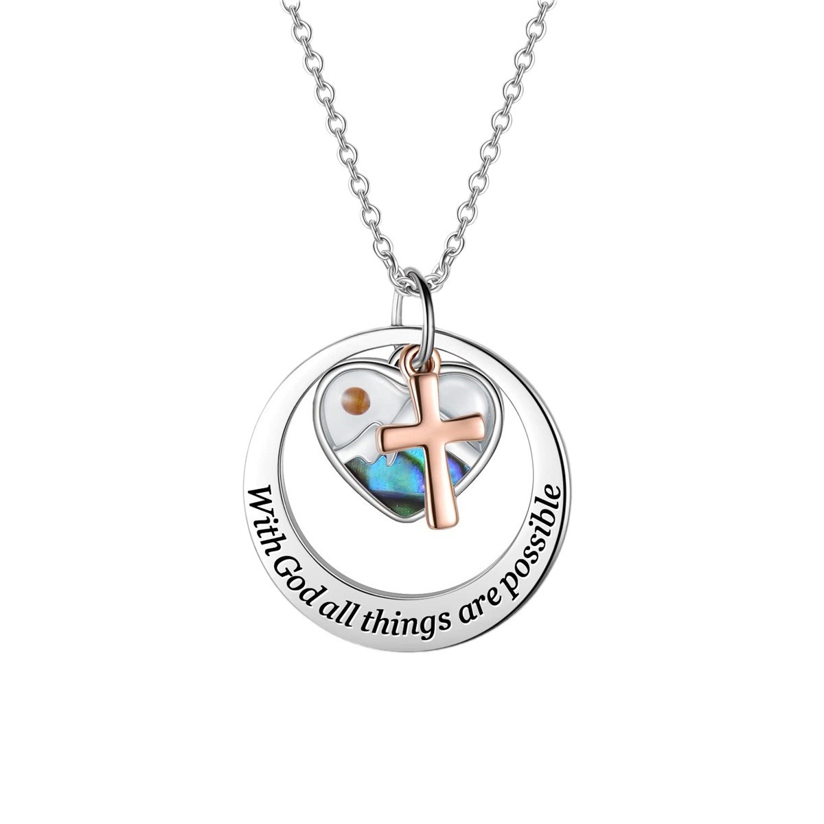 Wholesale Two tone sier rose gold faith cross stainless steel necklace