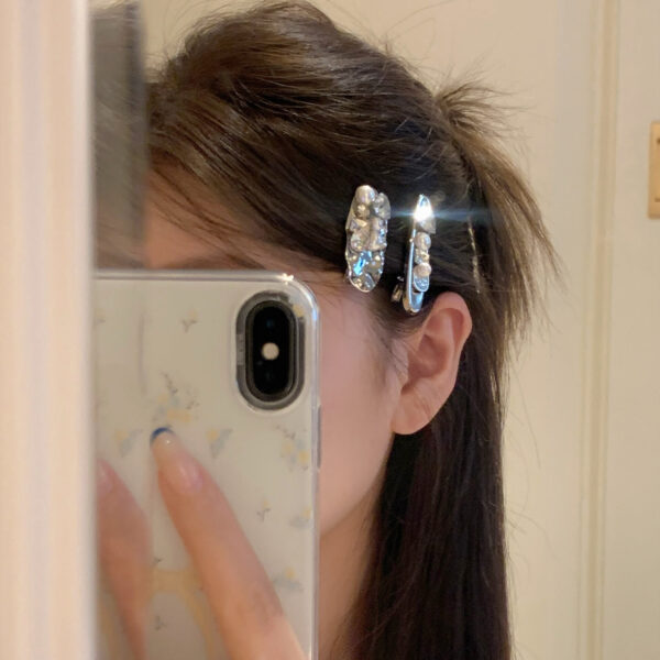 Wholesale Irregular oval rhinestone pearl hair clip