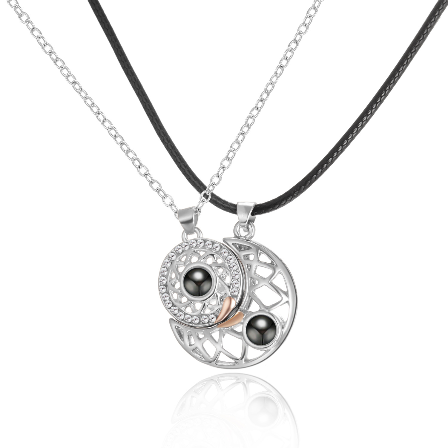 Wholesale Sun Moon Circular Hollow Magnetic Valentine's Day Splicing Necklace Set
