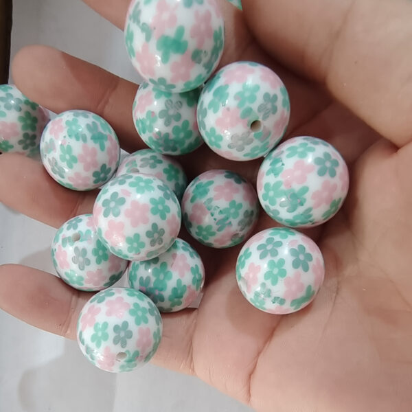 Wholesale 5pcs 20MM Acrylic Two-color Flower Print Beads