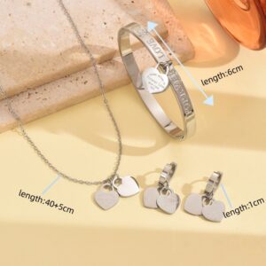 Steel color double love necklace + bracelet + earrings