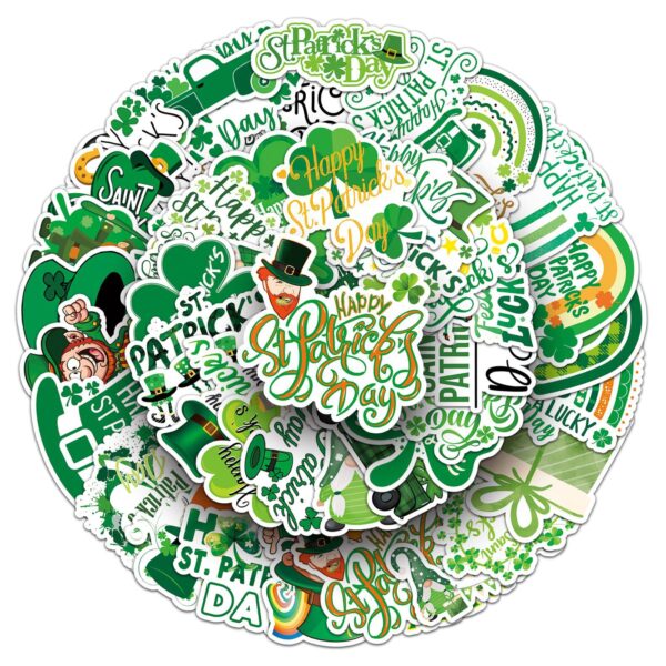 Wholesale 50pcs St. Patrick's Day Green Rainbow Four-Leaf Clover Waterproof Vinyl Stickers