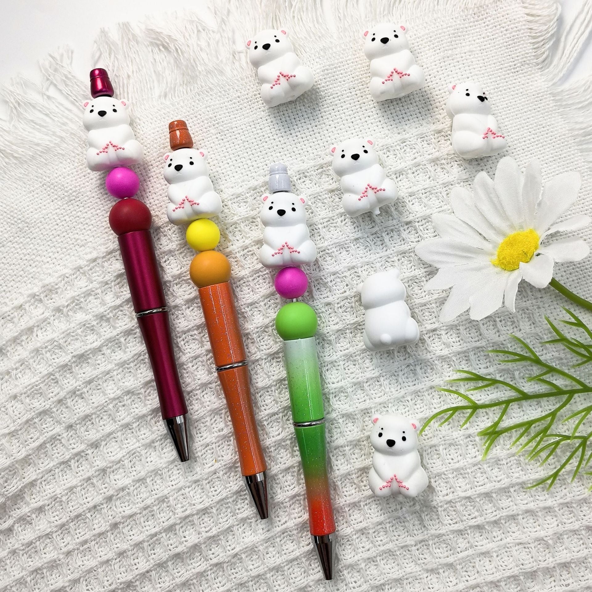 Wholesale 3DThree-dimensional Silicone Cute Cartoon White Bear DIY Beads