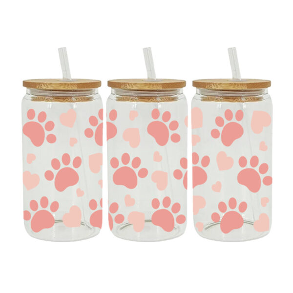 Wholesale Pink Cartoon Kitten Paw 16oz Cup UV DTF Wraps