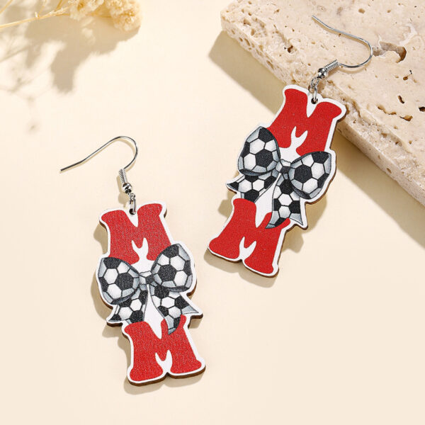 Wholesale Mother's Day Wooden Earrings Sports Baseball Shiny Earrings Bow Jewelry