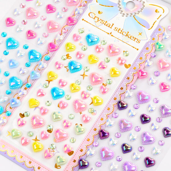 Wholesale Children's Stickers Heart Gemstone Crystal Acrylic Diamond Stickers Heart Decoration Creative DIY Kindergarten Rewards