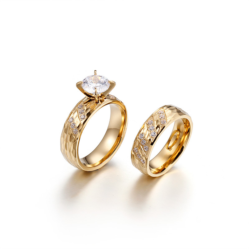 Wholesale Golden textured diamond studded titanium steel ring