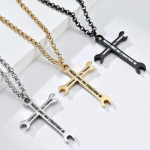 Wholesale Titanium steel smooth wrench cross pendant necklace