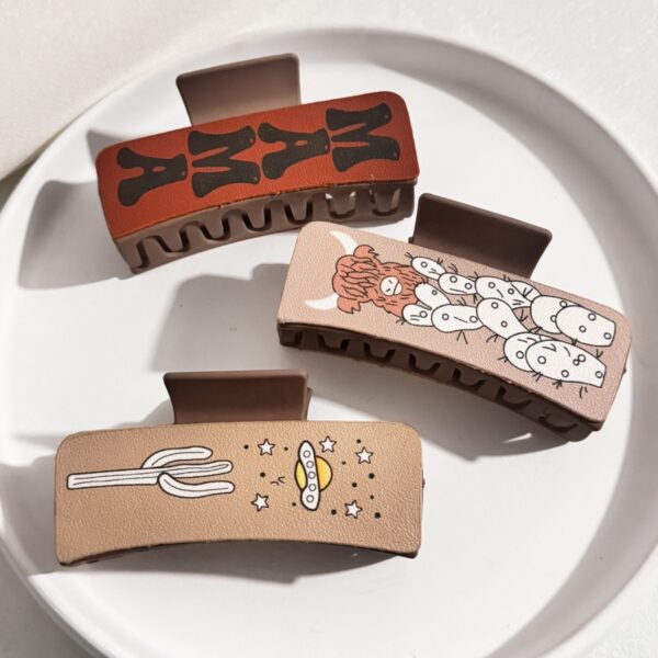 Wholesale Leather Hairpin Pu Printed Western Style Hair Accessories Shark Hair Clips