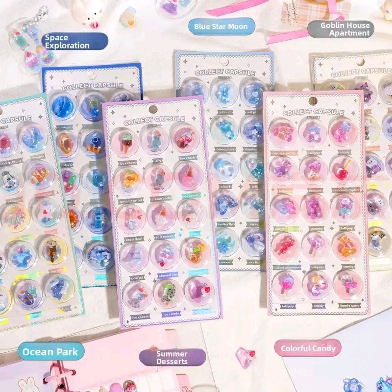 Wholesale 3D Capsule Creative Illustration Relief Crystal 3D Chilen's Stickers Craft Educational Reward Mobile Phone Camera Decoration Stickers