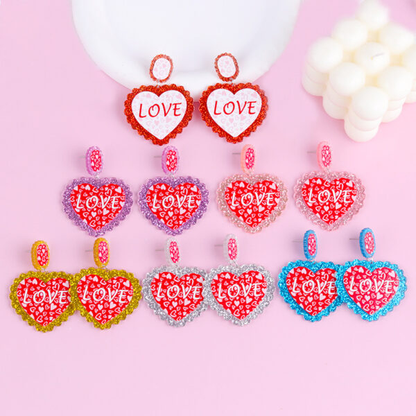 Wholesale Valentine's Day Heart-shaped LOVE Acrylic Glitter Earrings