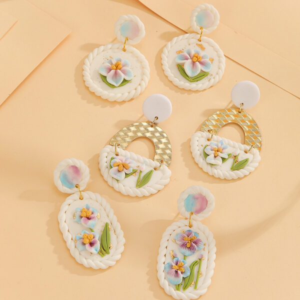 Wholesale Garden oil painting style soft ceramic earrings