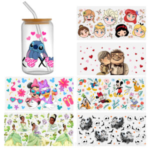 Wholesale Cartoon princess Mickey stitch UV DTF transfer printing water cup crystal label Cup sticker is torn and pasted, 1Yc45118