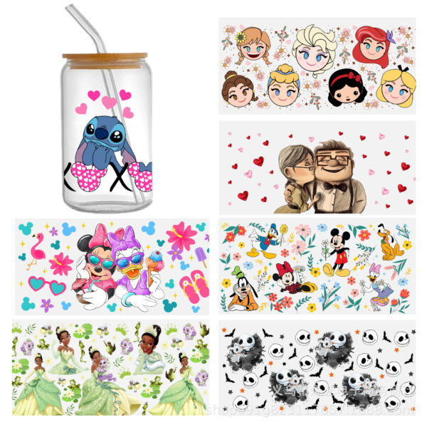 O1CN01SU181d1XzIiPInQwy_2204164402994-0-cib Wholesale Cartoon princess Mickey stitch UV DTF transfer printing water cup crystal label Cup sticker is torn and pasted, 1Yc45118