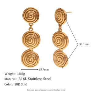 Round Whirlpool stitching earrings-Gold