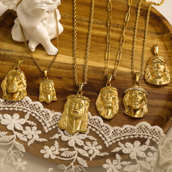 Wholesale Gold long haired portrait diamond studded stainless steel pendant