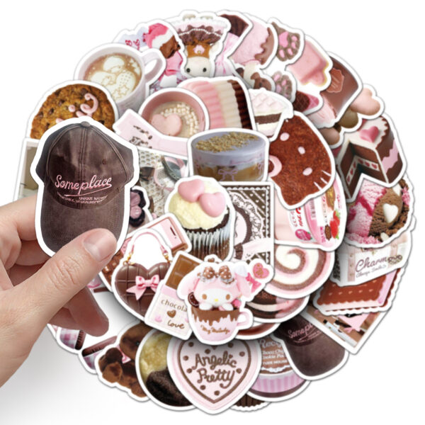 O1CN01SYS3qi1kMugqdO1cw_2208066194670-0-cib Wholesale 50 Pink and Brown Ins Style Graffiti Stickers, Small Fresh Chocolate Girl Heart Dessert Decoration Mobile Phone Water Cup Stickers