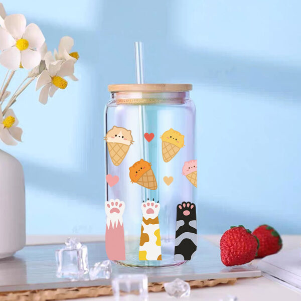 Wholesale Pink Cartoon Kitten Paw 16oz Cup UV DTF Wraps