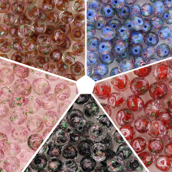 Wholesale Golden Sand Flower Glass Round Abacus Beads
