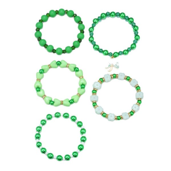 Wholesale St. Patrick's Day Green Lucky Clover Soft Ceramic Bracelet Set