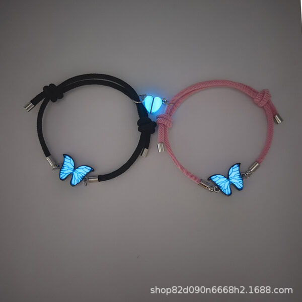 Wholesale Bracelet Luminous Butterfly Heart Magnetic Couple Style Braided