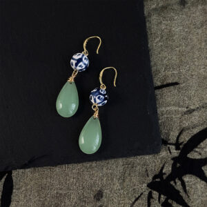 New Chinese style jade blue and white earrings