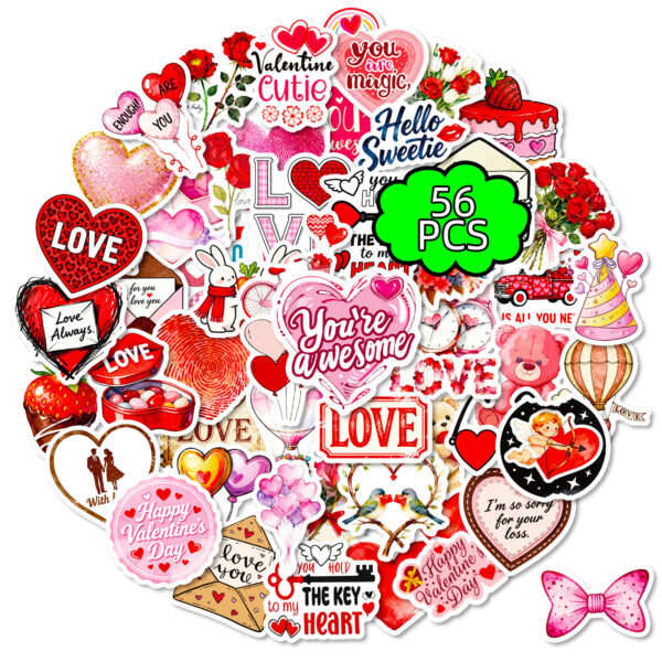 Wholesale 56pcs Pink Valentine's Day Themed Stickers