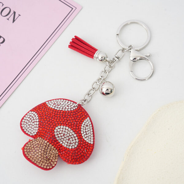 Wholesale creative mushroom rhinestone keychain fcute bag tassel pendant