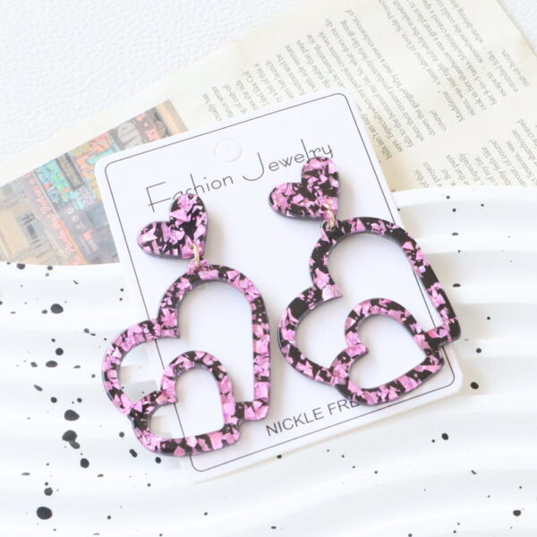 Wholesale Valentine's Day Black and Pink Hollow Heart Acrylic Earrings