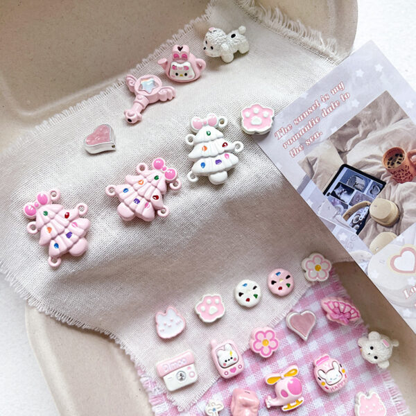 Wholesale [Strawberry White Chocolate] Pink and White Cute Heart DIY Handmade Alloy Beads Loose Beads