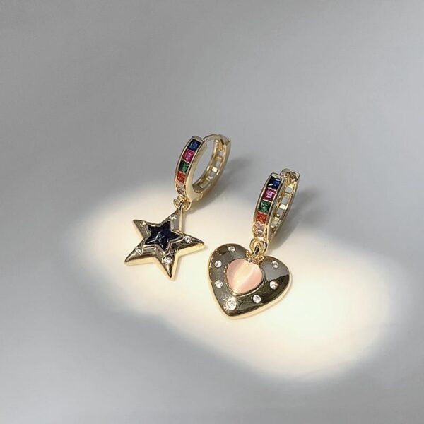 Wholesale Valentine's Day colored stone heart-shaped asymmetric star earrings