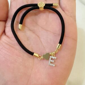 Black rope zircon letter bracelet—e