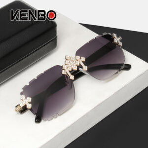 Wholesale Cross studded diamonds frameless Women Sunglasses