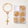 Wholesale 8mm Crystal with Flower Tray Alloy Mary Religious Cross Simple Beaded Bracelet