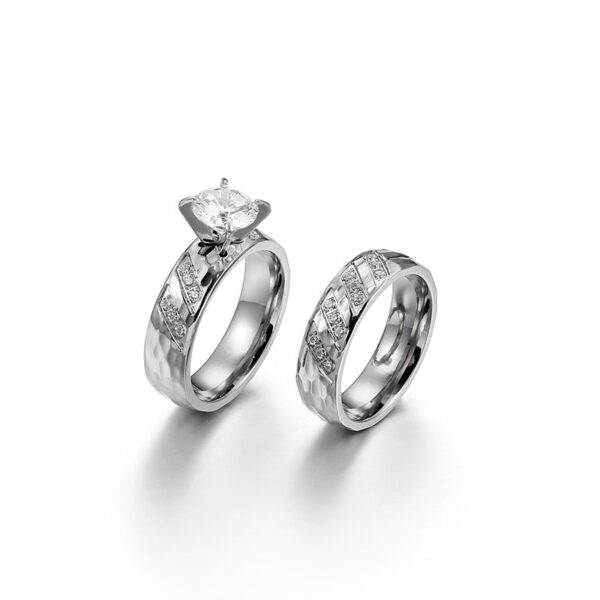 Wholesale Golden textured diamond studded titanium steel ring