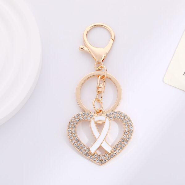 Wholesale Love Pink Ribbon with Water Diamond Metal Keychain