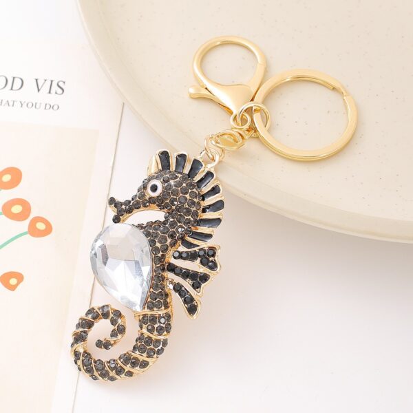 Wholesale Seahorse marine animal diamond studded metal keychain