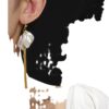 Wholesale White Petal Long Gold Tassel Earrings