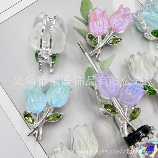 Wholesale double-sided tulip flower color plated diamond four hole beads