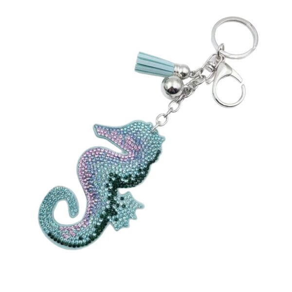 Wholesale Seahorse Keychain Leather Tassel Ocean Crystal Gemstone Diamond Key
