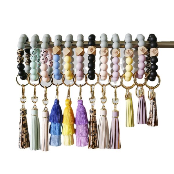 Wholesale Silicone Wrist Leather Tassel Bracelet Keychains