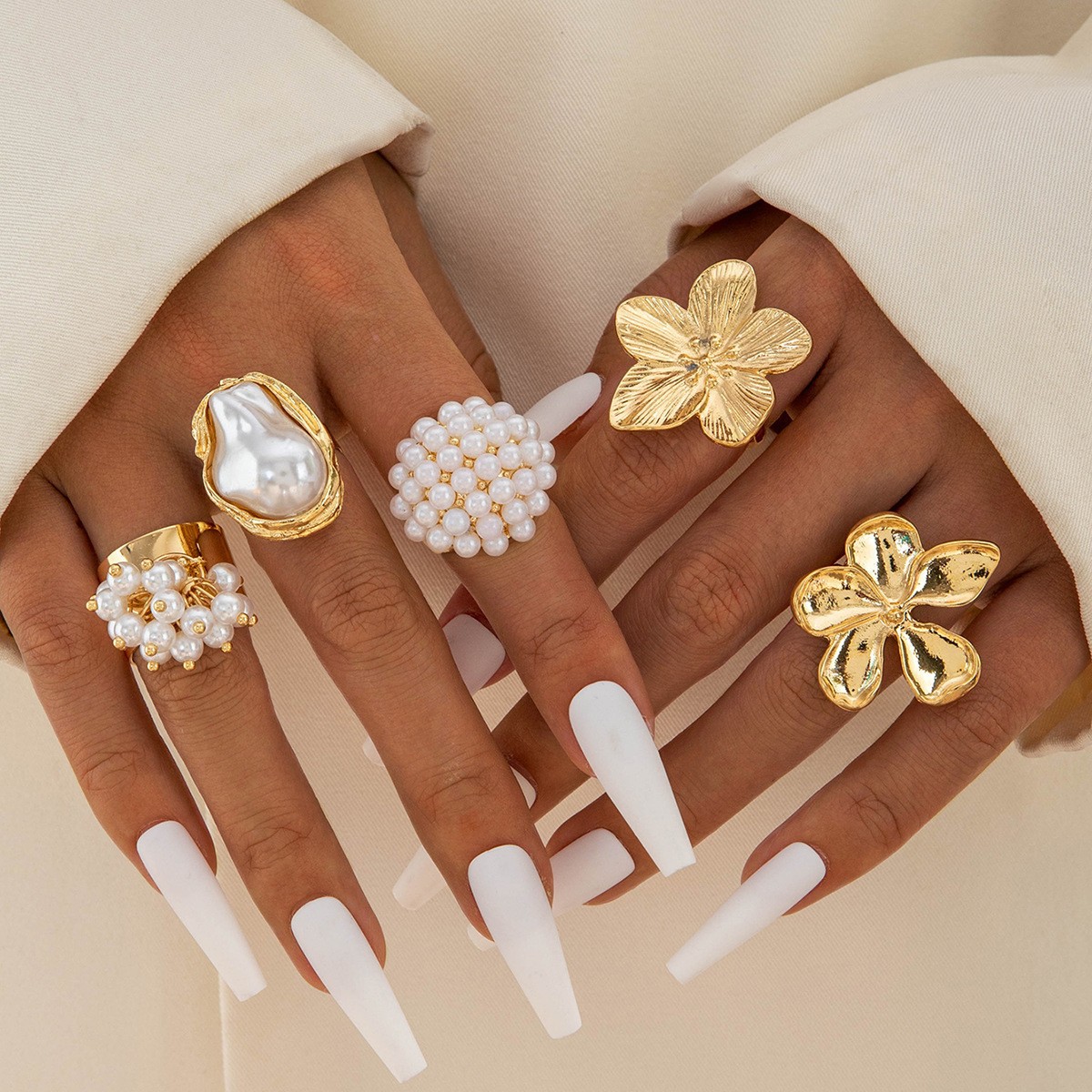 Wholesale Flower Alloy Irregular Pearl Ring