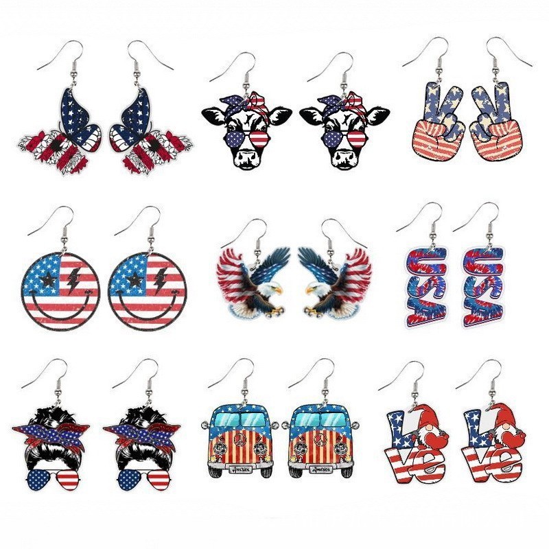 Wholesale Independence Day Butterfly Cow Finger Eagle Pendant Earrings