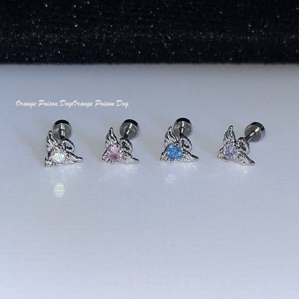 Wholesale Ultra sparkling blue zircon butterfly titanium steel earrings