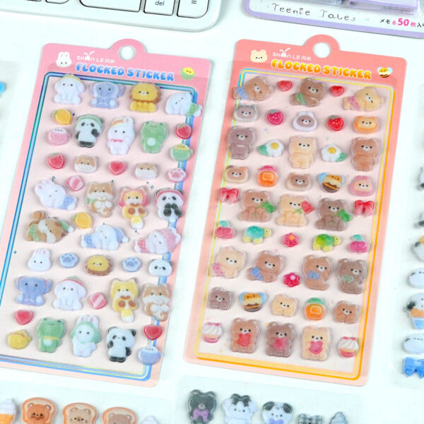 Wholesale Cute little nose rabbit animal 3D stereoscopic relief flocked sticker for children and girls' mobile phone decoration stickers