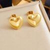 Wholesale Polished gold-plated heart-shaped long stainless steel earrings
