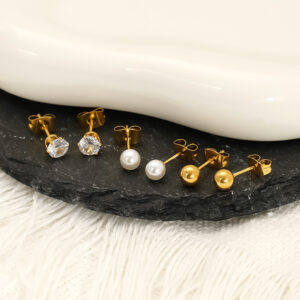 Wholesale Titanium Steel Zircon Pearl Steel Bead Earrings Niche Versatile Light Luxury